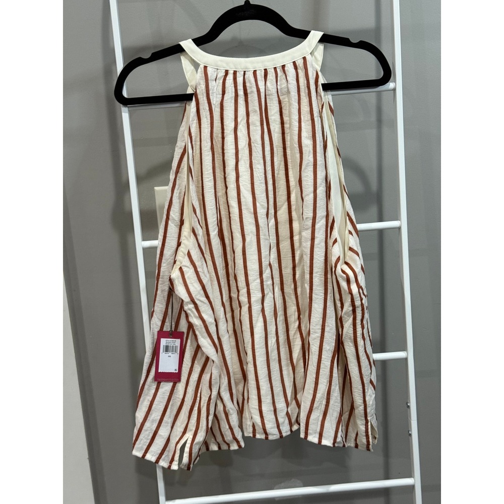 Vince Camuto‎ Womens XXL Striped Halter Blouse Chili Red Cream NWT Boho Nautical - Picture 8 of 8